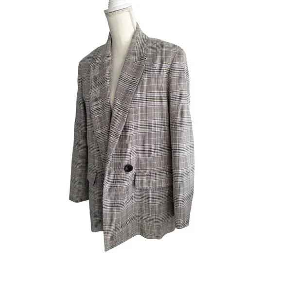 ZARA Women’s Gray Blue Plaid Oversized Blazer Jacket Size Medium - Picture 6 of 7